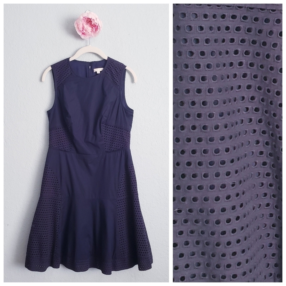 Shoshanna Navy Sleeveless Eyelet Fit And Flare Dress